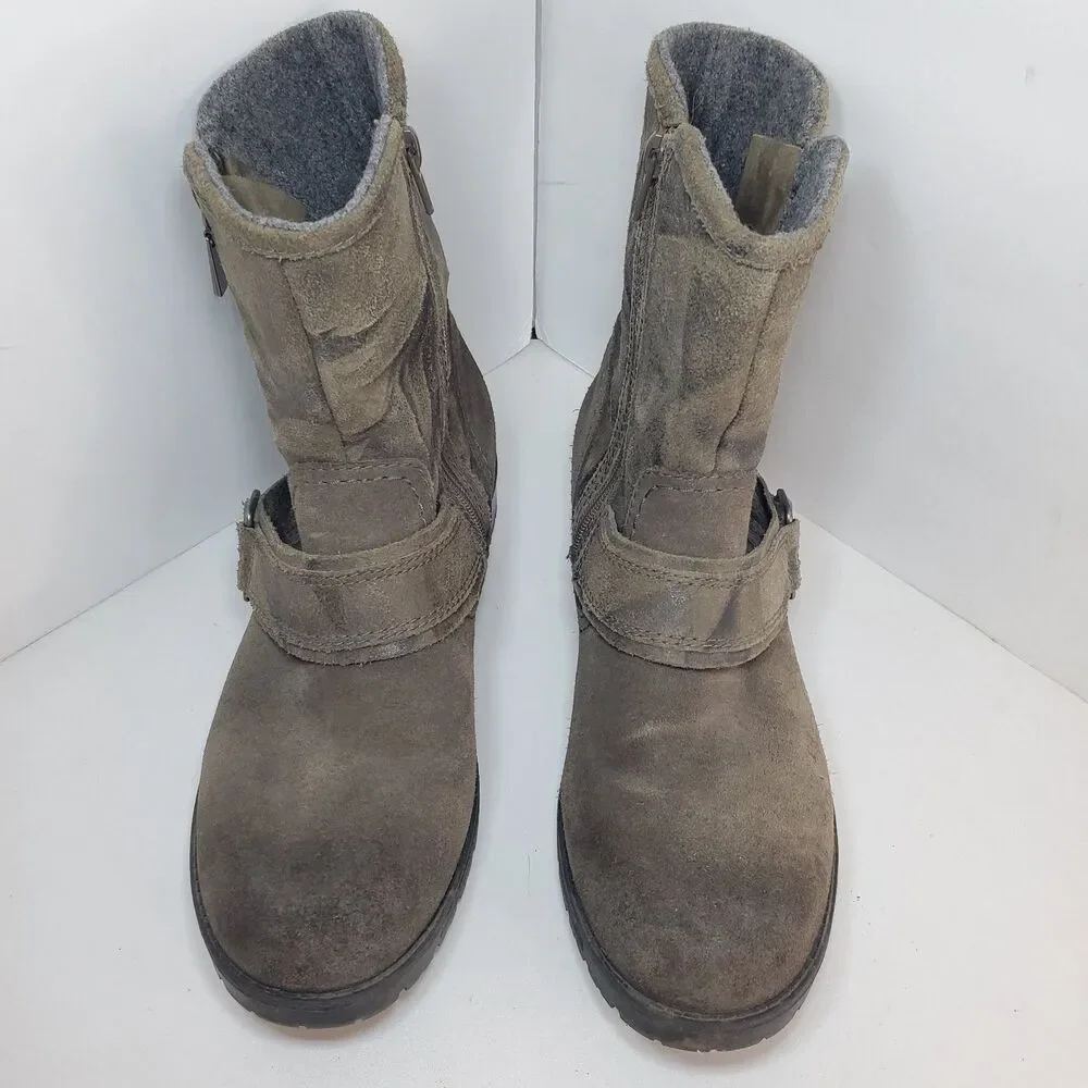 Clarks Faralyn Rise Suede Gray Boot Womens Size 8.5 Moto Biker Grunge Buckle